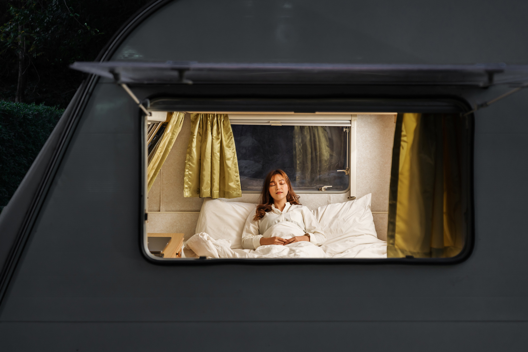 woman sleeping in rv
